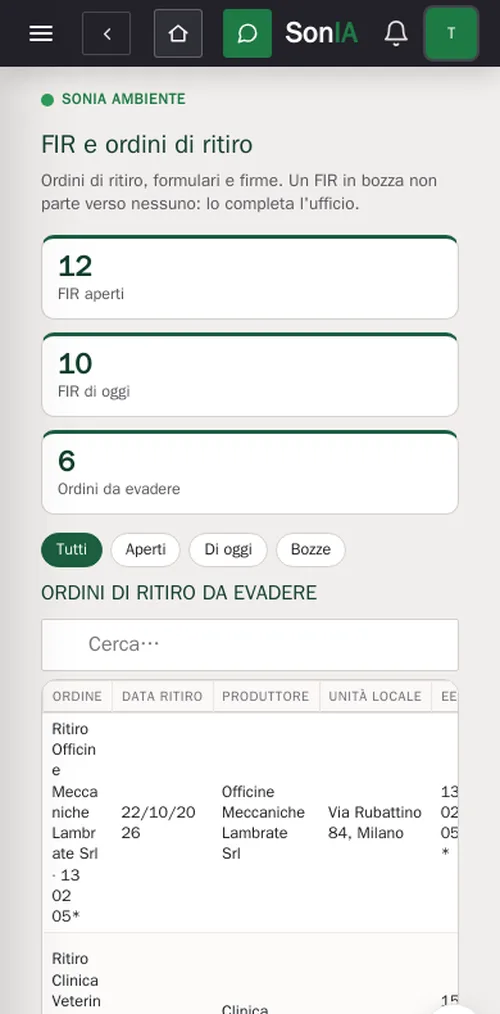 App autisti: punto di raccolta con riempimento e check-in